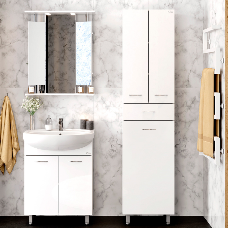 Пенал Onika Модерн 60 напольный, белый, с бельевой корзиной