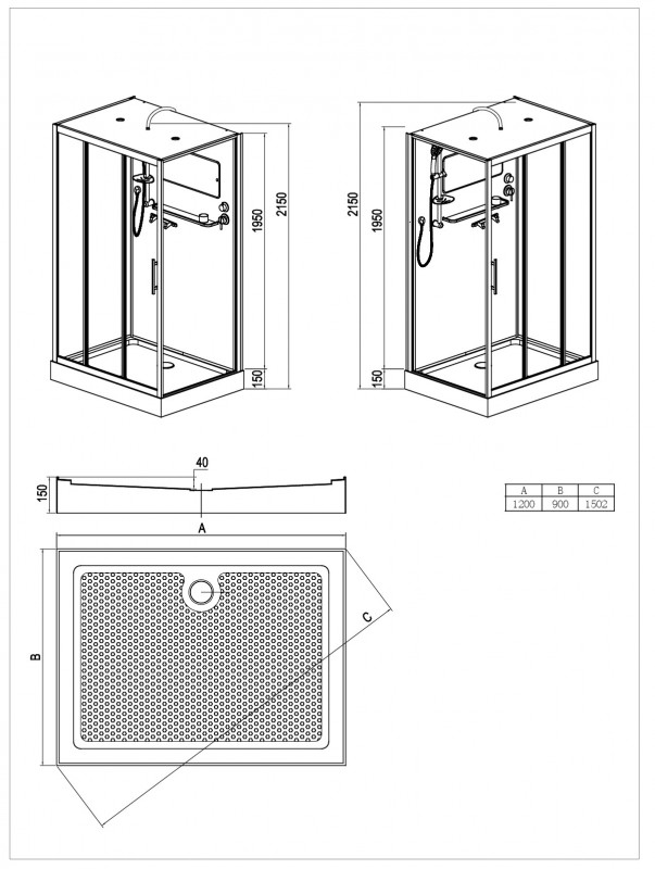 Душевая кабина Esbano ESGT-3129CKR 120х90х210
