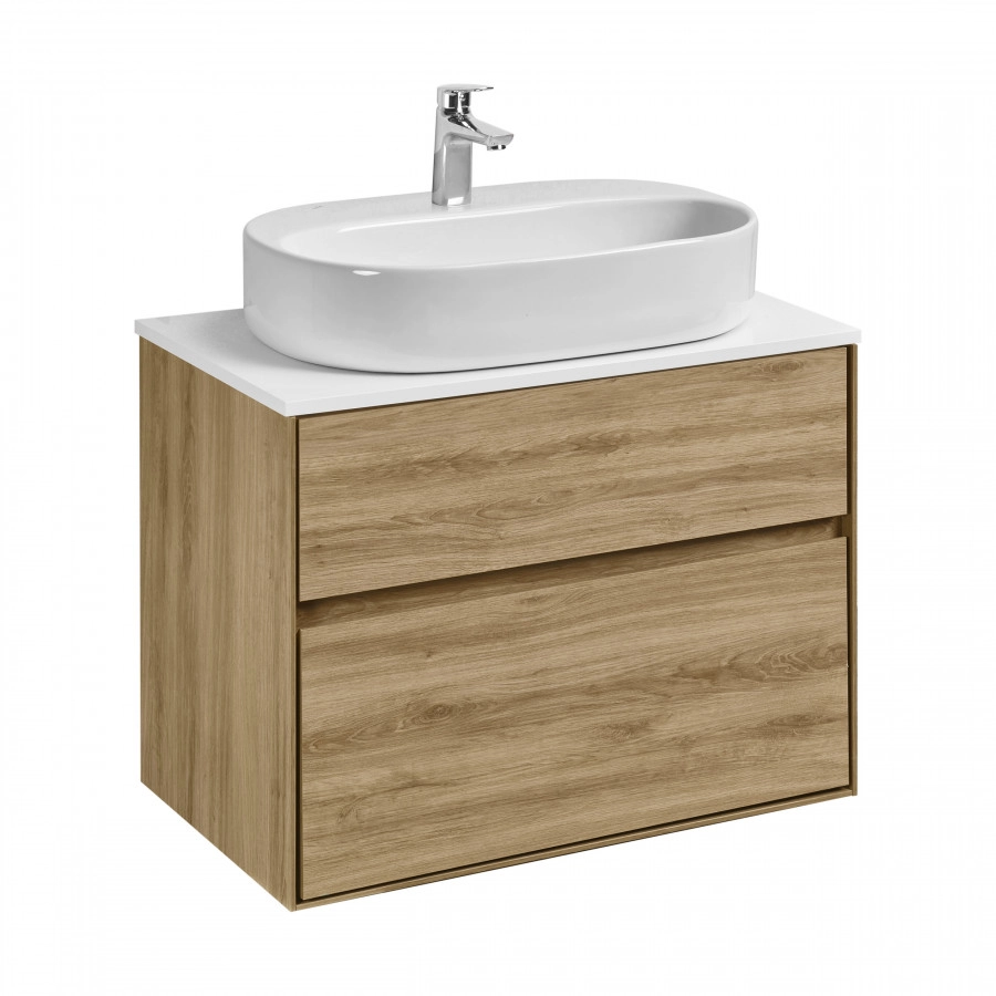 Тумба подвесная AQUATON Либерти 75 со столешницей, раковиной Одри 420x620 Round, дуб эльвезия