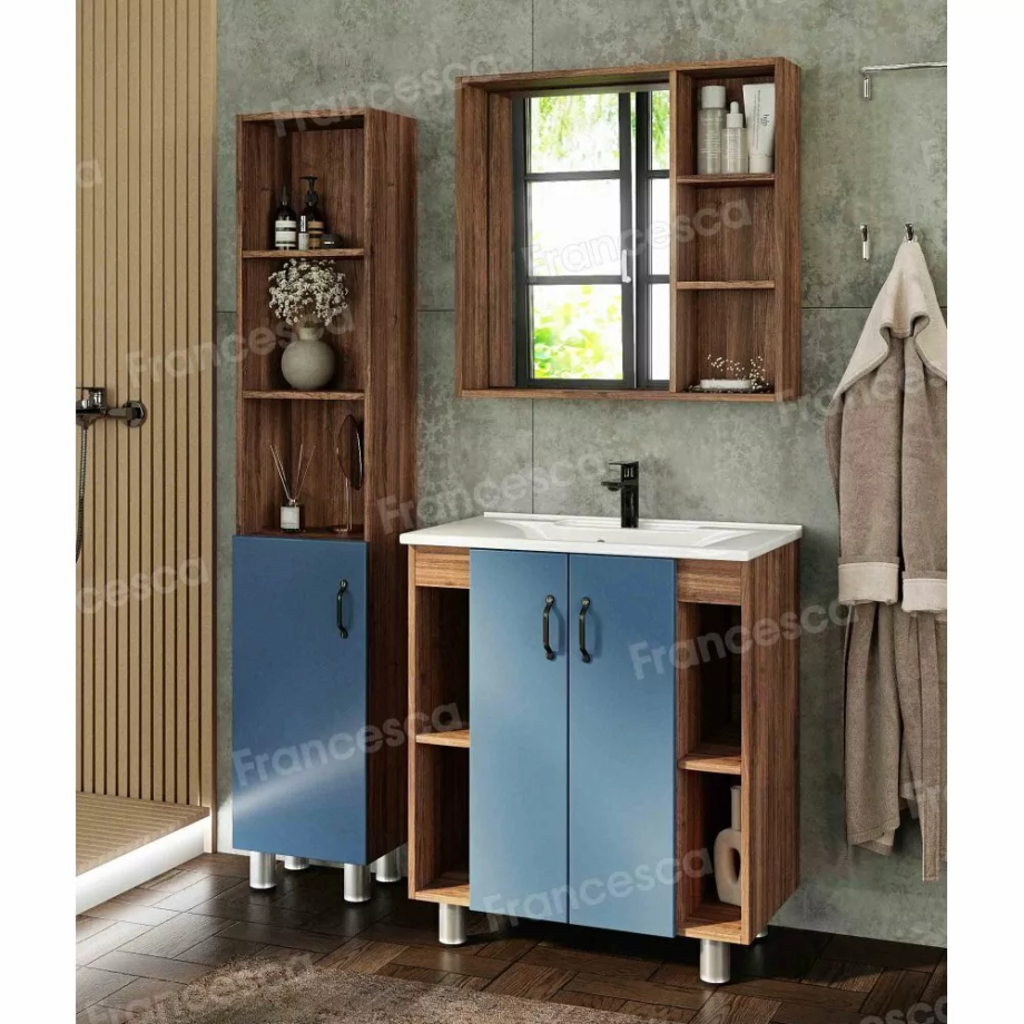 Мебель для ванной Венеция Камилла 75 напольный комплект, синий/морское дерево
