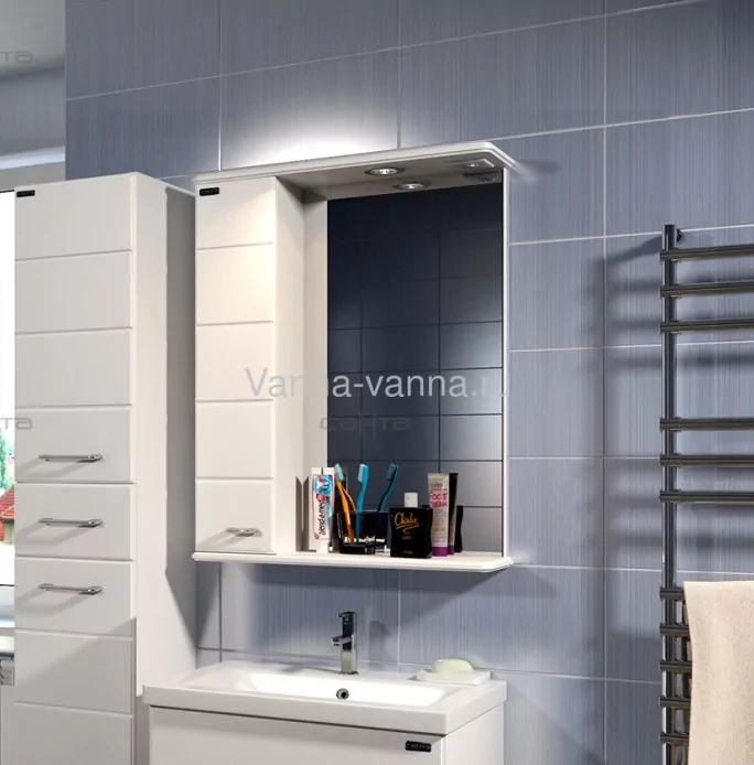 Зеркало со шкафчиком Санта Омега 60 L свет, белый