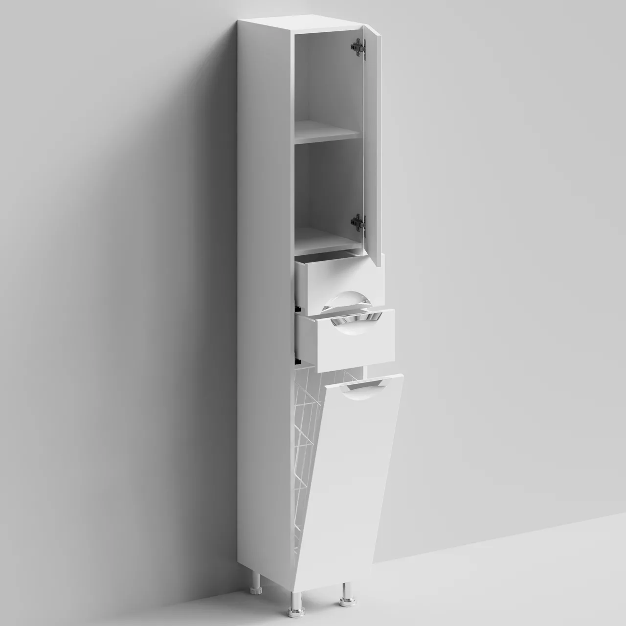 Пенал Vod-ok Лира 30 L/R напольный, с корзиной, ящиками, белый