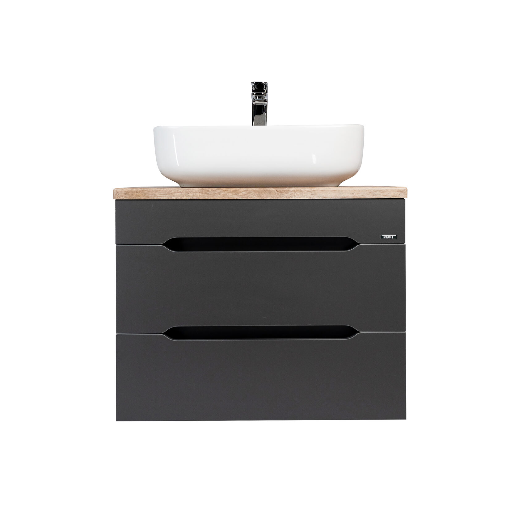 Тумба подвесная Viant Марсель 57 с раковиной Moduo 50, два ящика, графит