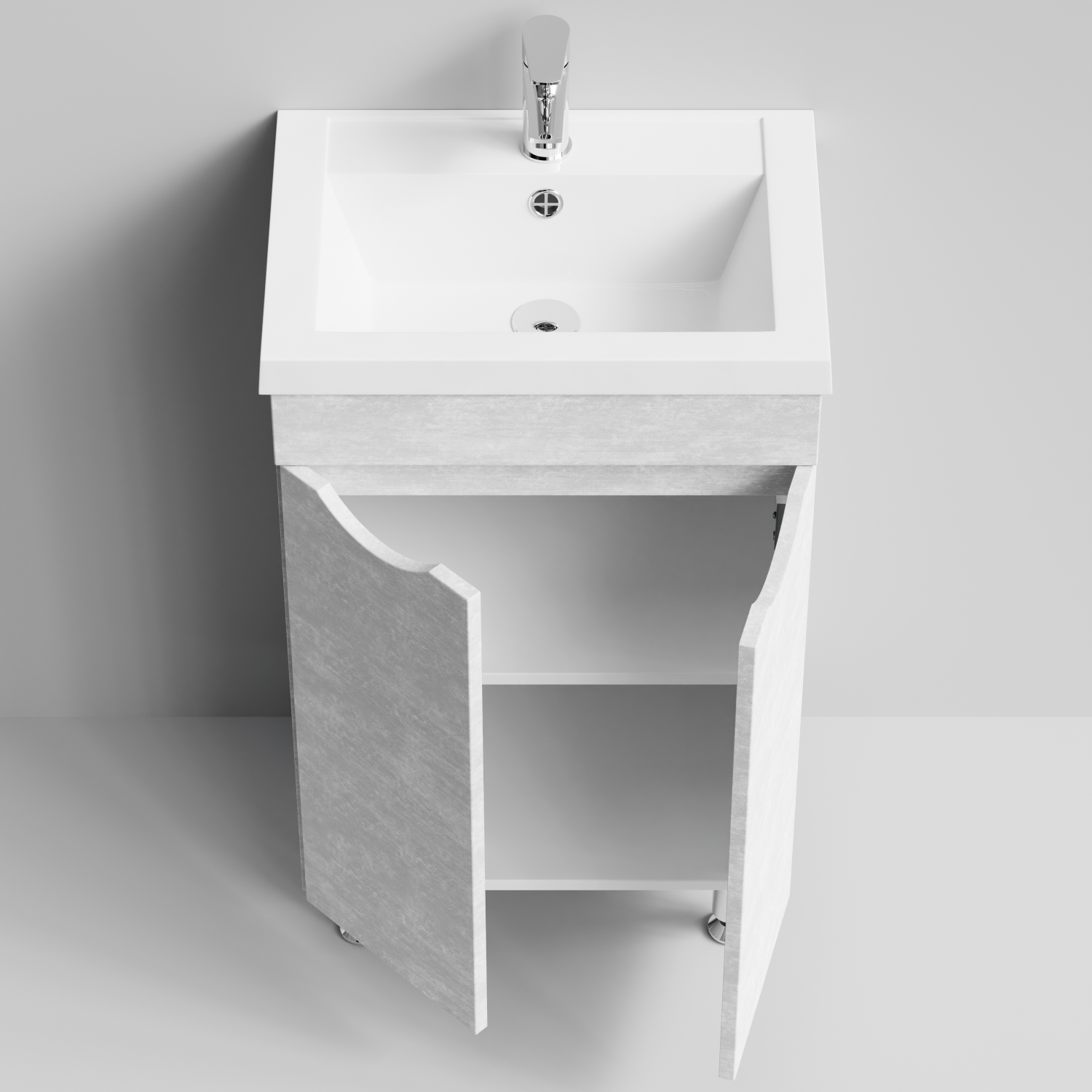 Тумба с раковиной Vod-ok Смайл 50 напольная, Белый камень