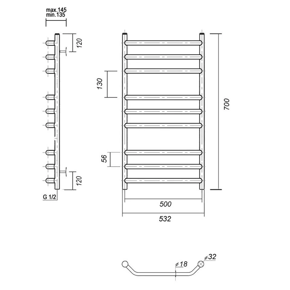 Полотенцесушитель водяной Domoterm Лаура П9 500х700 хром