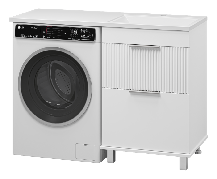 Тумба с раковиной Brevita Enfida 60 под стиральную машину, с раковиной Эстет Даллас 120 R, белый