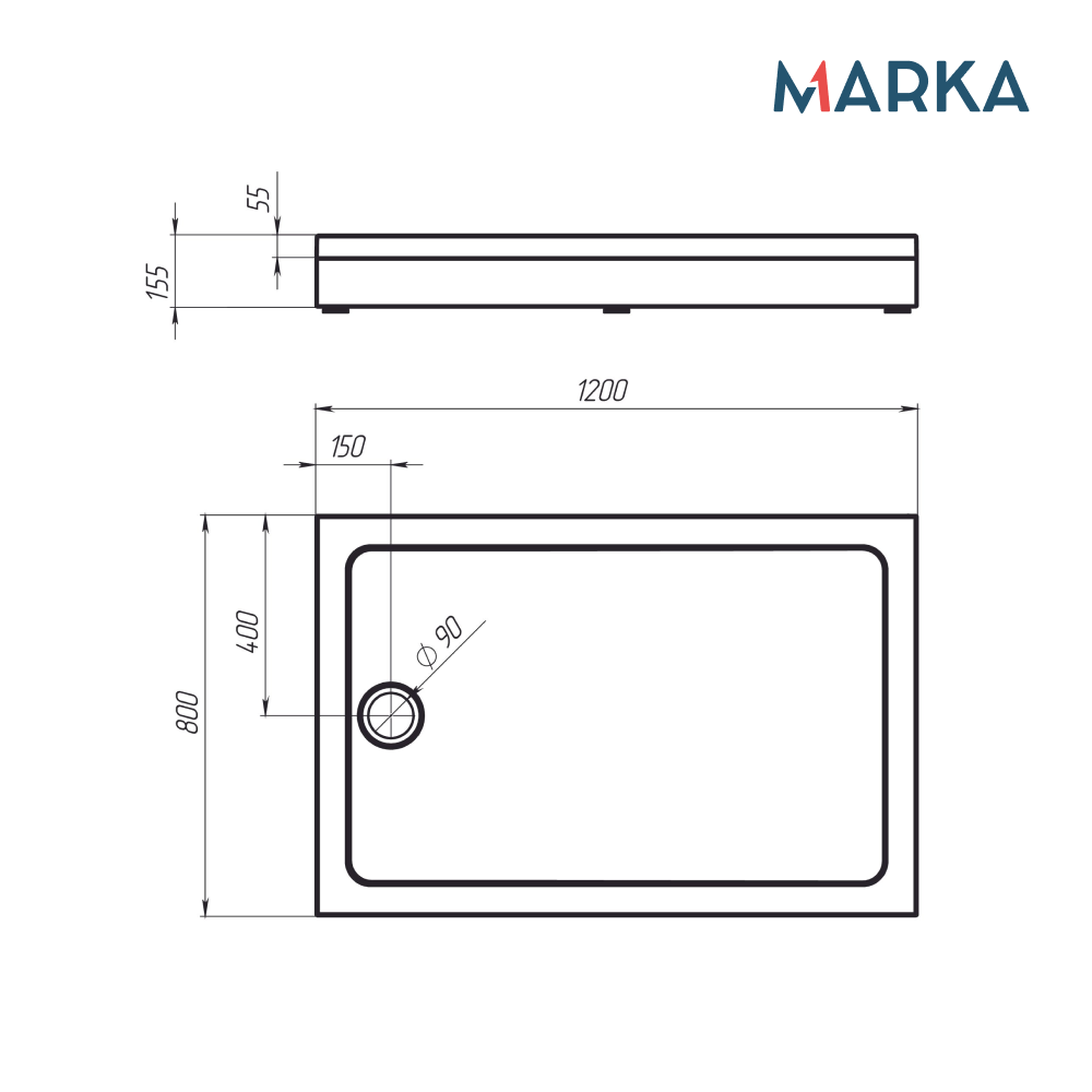Поддон 1Marka акриловый FLAT 120х80 комплект с сифоном