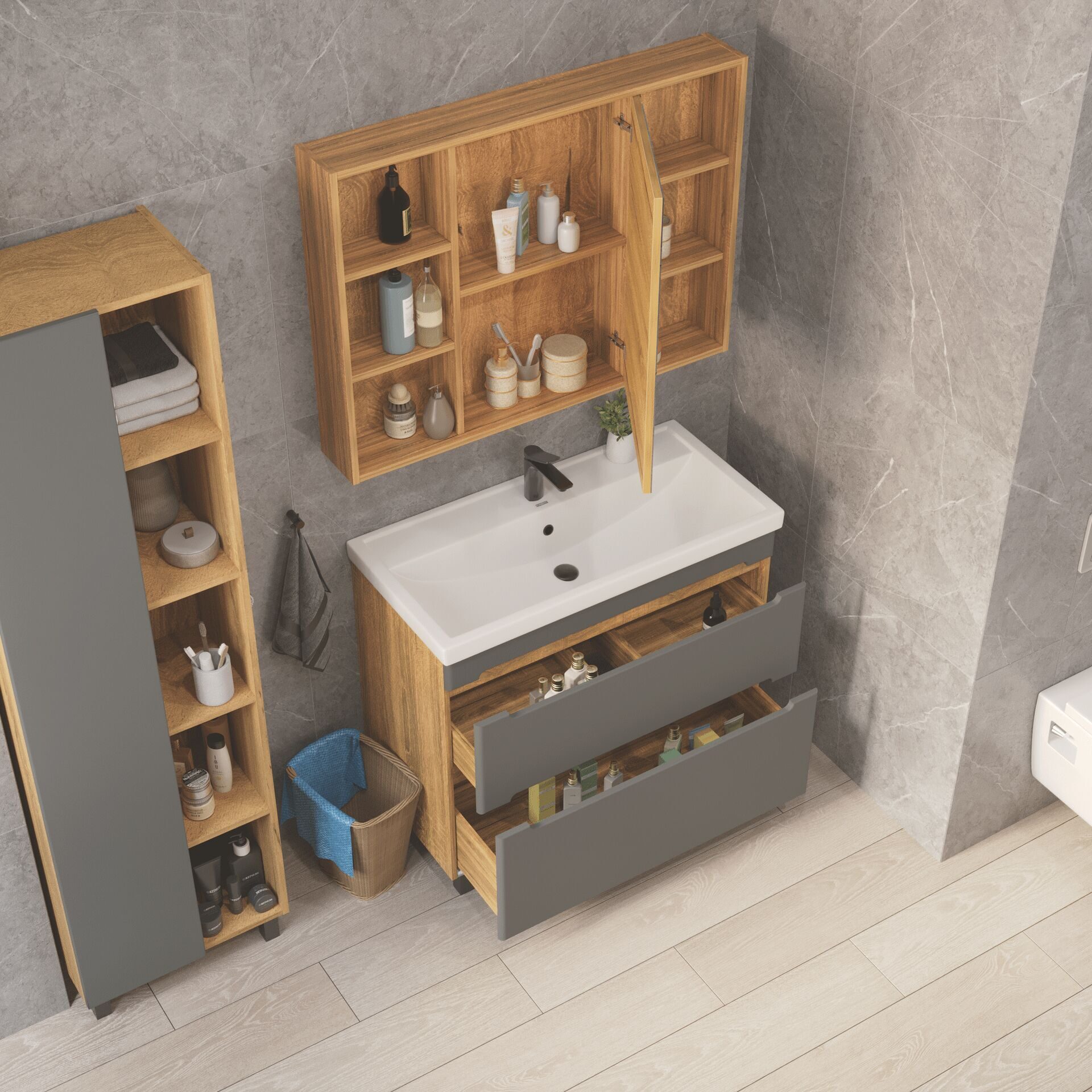 Тумба напольная SanStar Diva 100 с раковиной Фостер 100 (комплект), Gold Craft