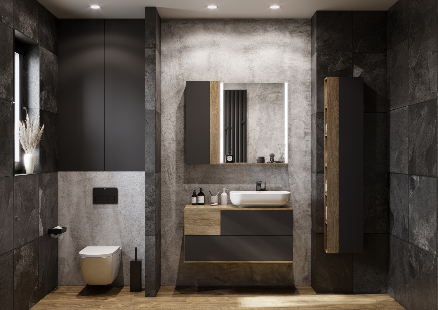 Тумба подвесная Aquaton Терра 105 с раковиной Лола 60, дуб кантри, антрацит