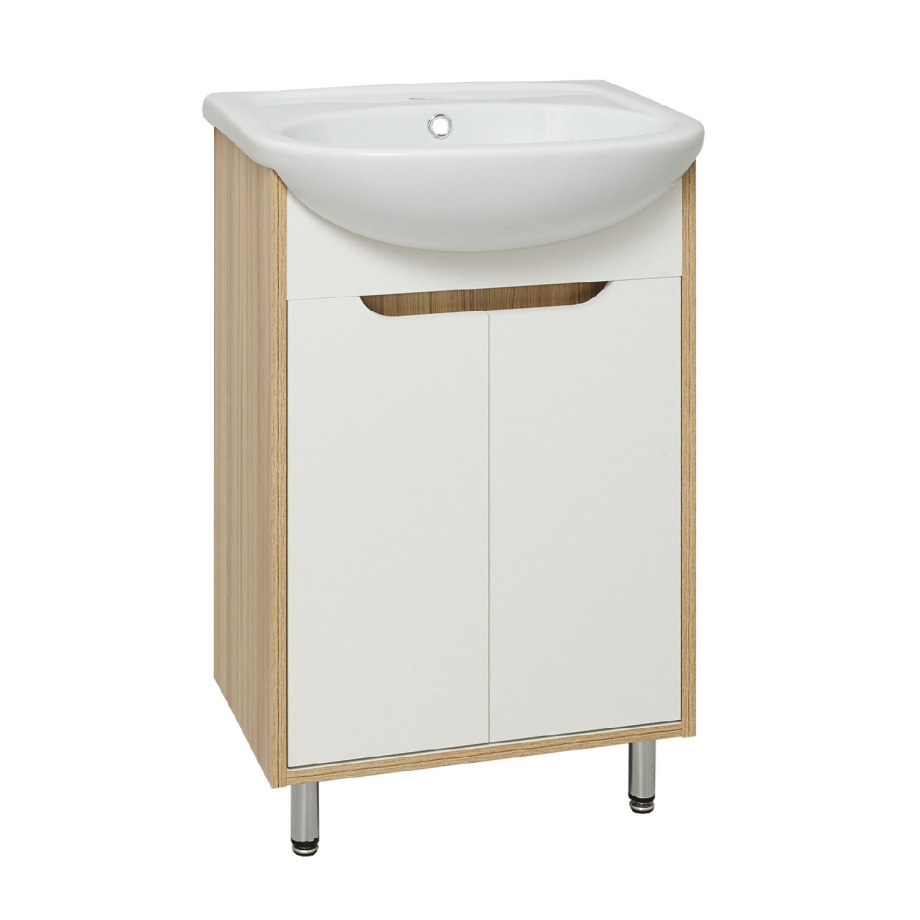 Тумба напольная Runo Эко 50 с раковиной Уют 50 белый/лиственница