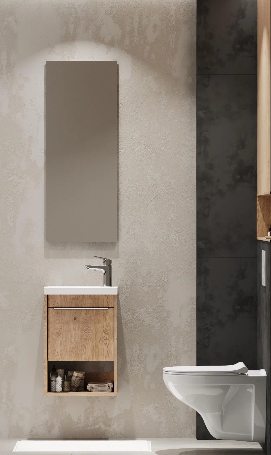 Тумба подвесная Aquaton Хоуп 40 с раковиной Миранда 40, 1 ящик, орех