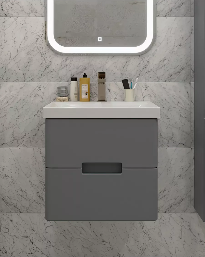 Тумба подвесная SanStar Noche 60 с раковиной Como 60 Графит софт