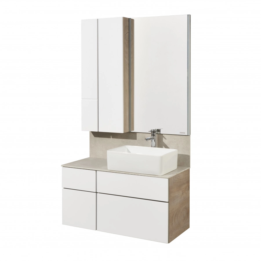 Тумба Aquaton Мишель 100 с раковиной MILA 50х35 подвесная, дуб эндгрейн