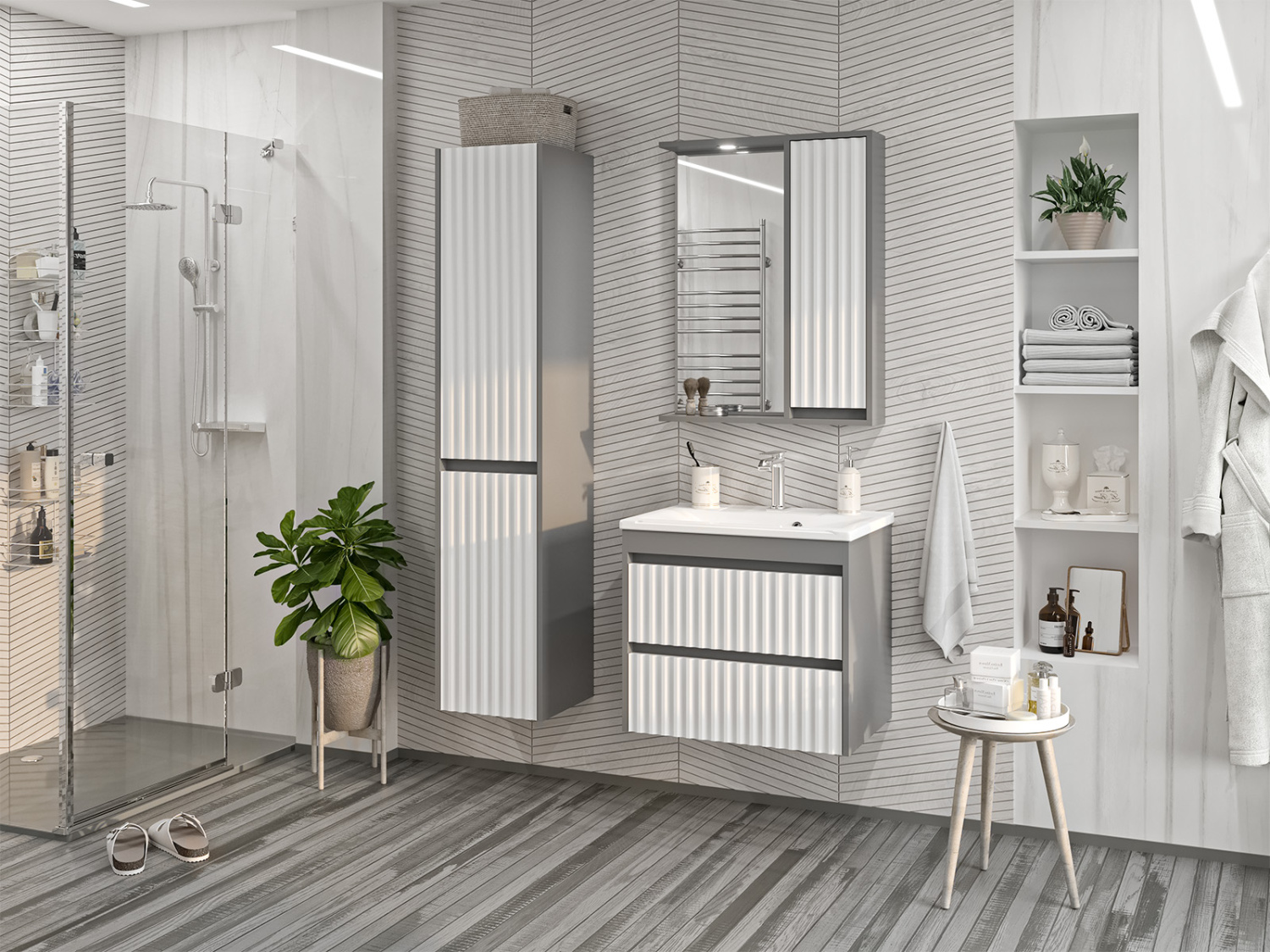 Зеркало со шкафчиком Brevita Balaton 65 R, белый/серый