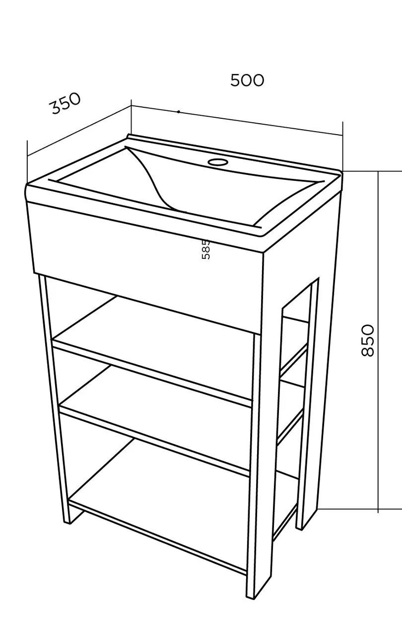 Тумба с раковиной напольная 1Marka Revo 50Н, 3 полки, дуб сонома