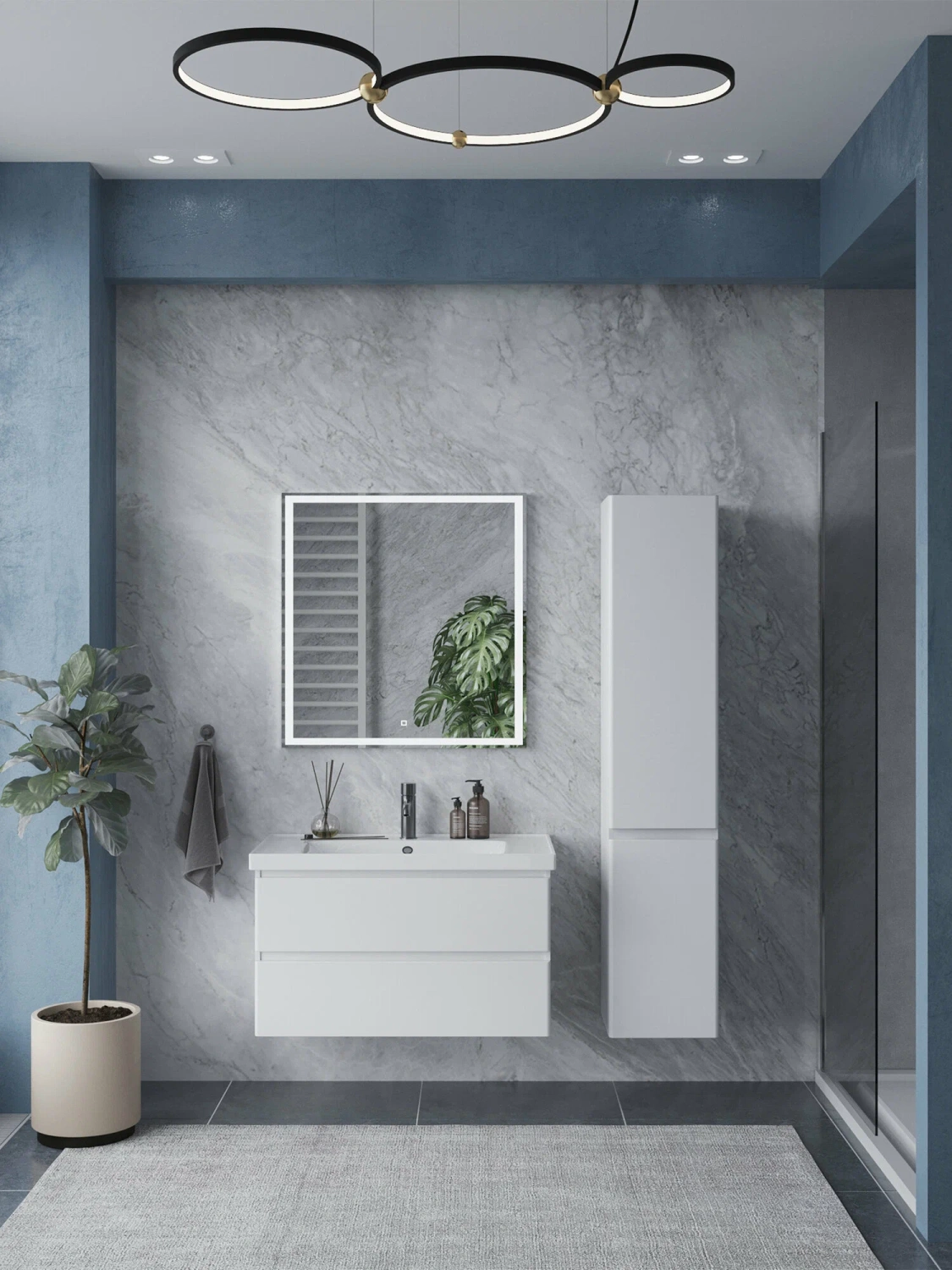 Тумба подвесная SanStar Riana 90 с раковиной Грейс 90 белая