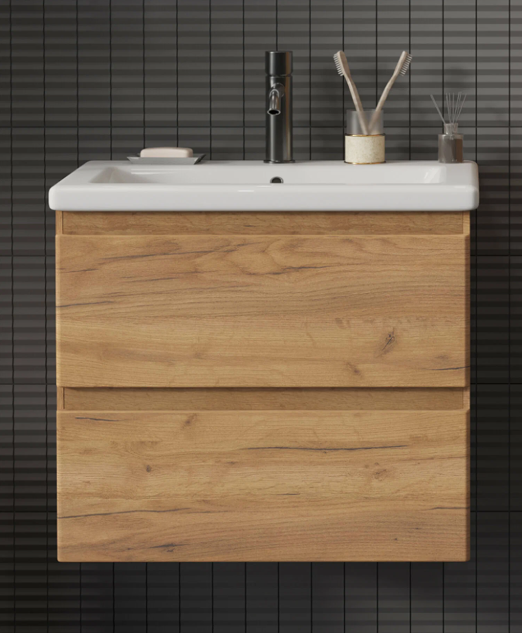 Тумба подвесная SanStar Riana 60 с раковиной Como 60 (комплект), Gold Craft