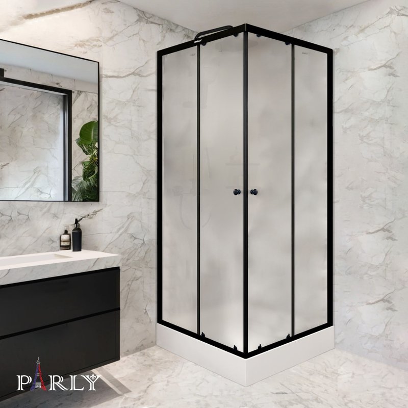 Душевой уголок Parly ZFQ911B 90х90 см, с низким поддоном, профиль матовый черный, стекло прозрачное