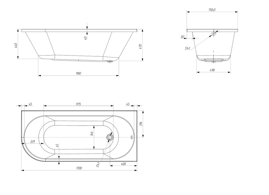 Ванна 1Marka «ALISA MG» 170*75 R Комплект Стандарт 2