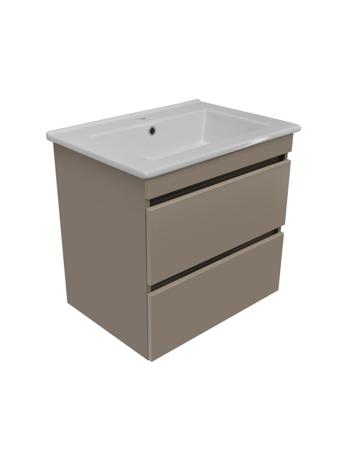 Тумба подвесная Runo Манхэттен 65 с раковиной Оскар 65, какао/бежевая