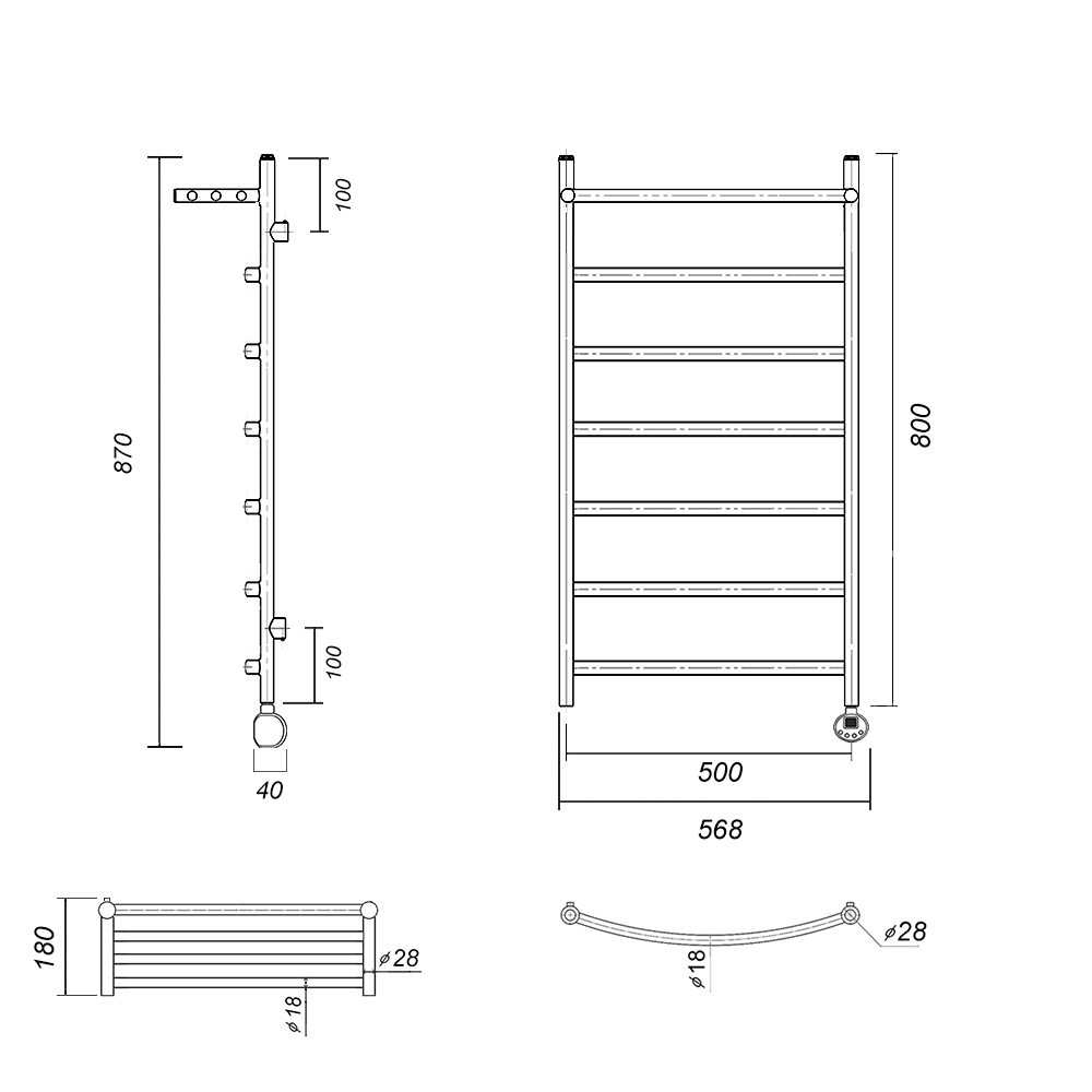 Полотенцесушитель электрический Domoterm Калипсо сп П7 500х800 АБР ER античная бронза