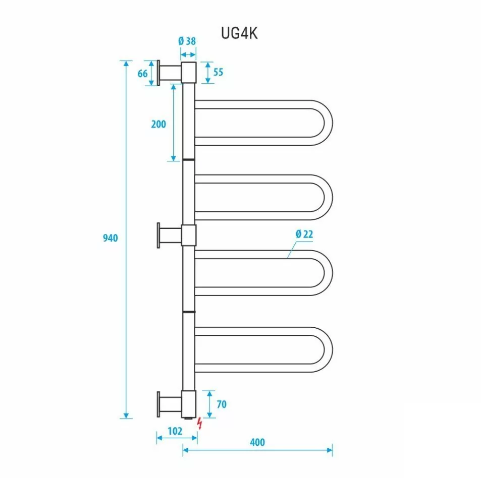 Полотенцесушитель электрический Energy U chrome G4K 40х94 поворотный, хром