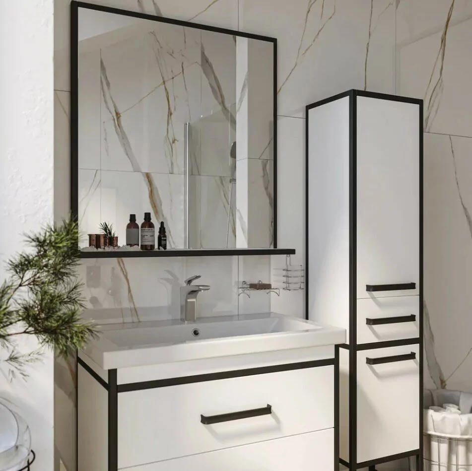 Зеркало Sanflor Норд 80 белый, черный муар