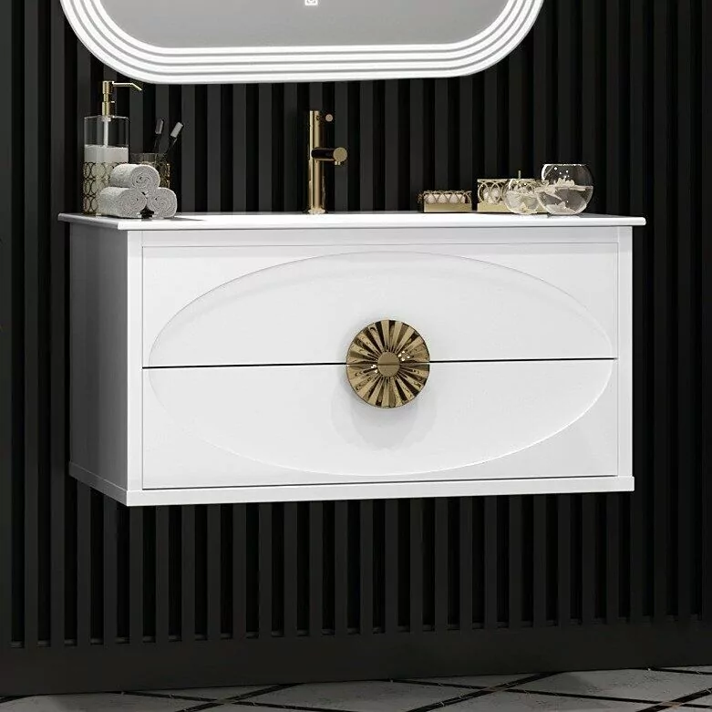 Тумба с раковиной Opadiris Ибица 90 подвесная, белый, золото