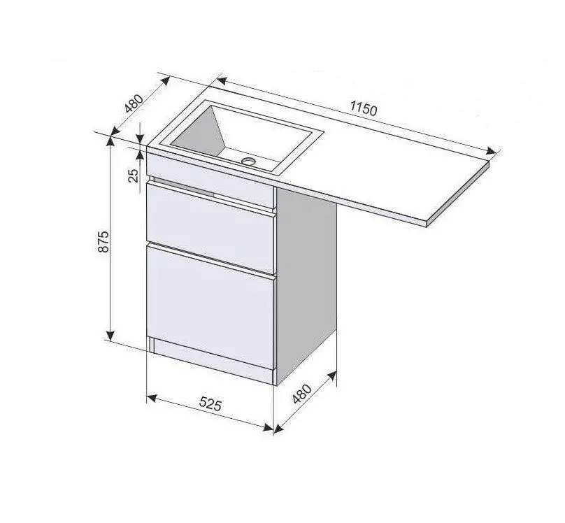 Тумба напольная Style Line Даллас 115 Люкс Plus ПВХ с раковиной Даллас 115 под стиральную машину, левая, белая