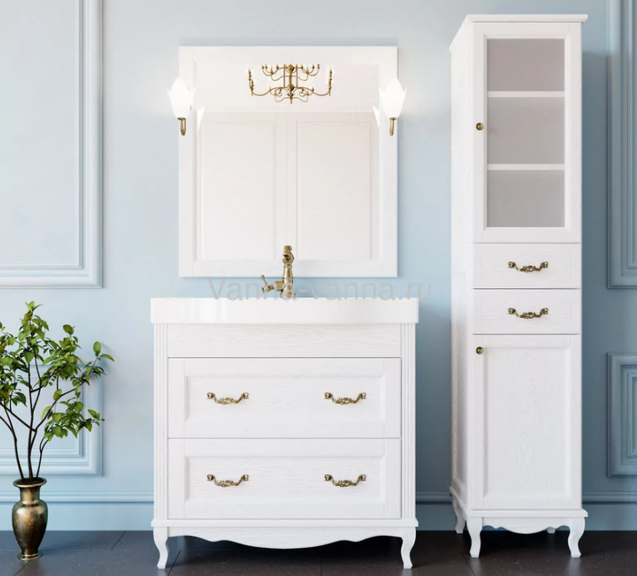 Мебель для ванной ValenHouse Лиора 90 комплект, напольный, белый, бронза