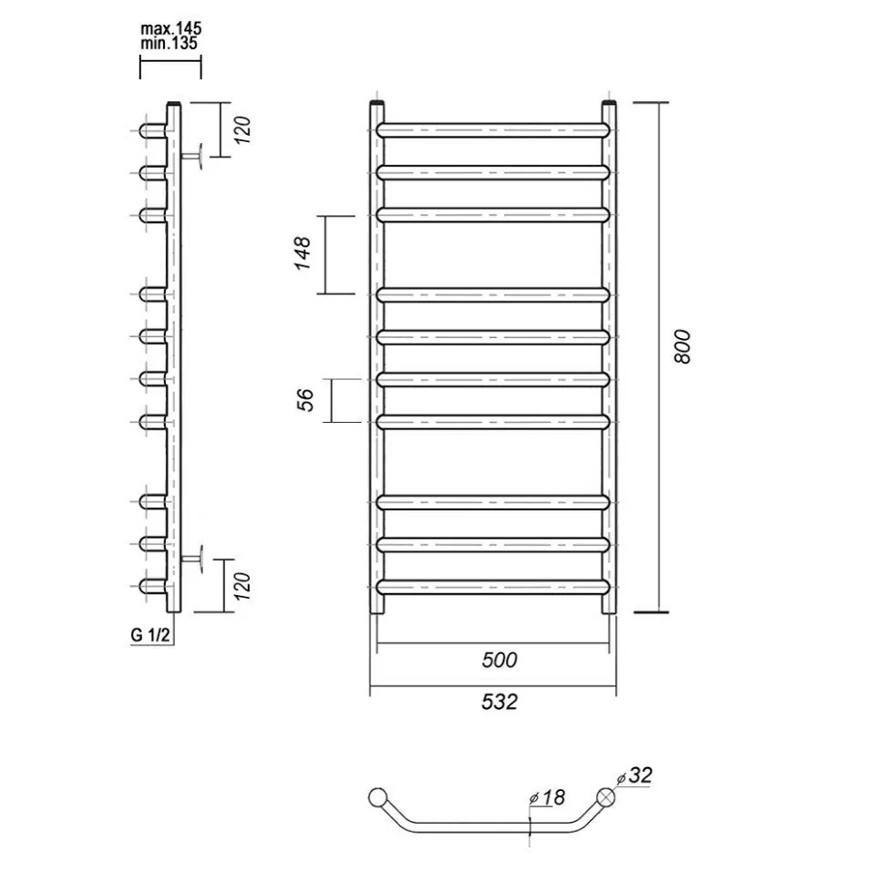 Полотенцесушитель водяной Domoterm Лаура П10 500х800 хром