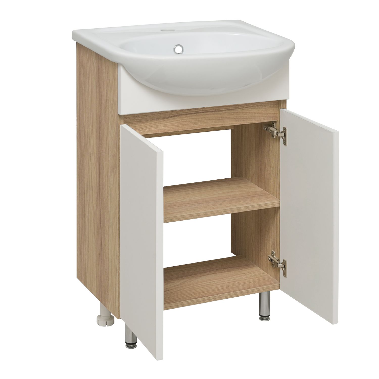 Тумба напольная Runo Лада 60 белый/блэквуд с раковиной Уют 60