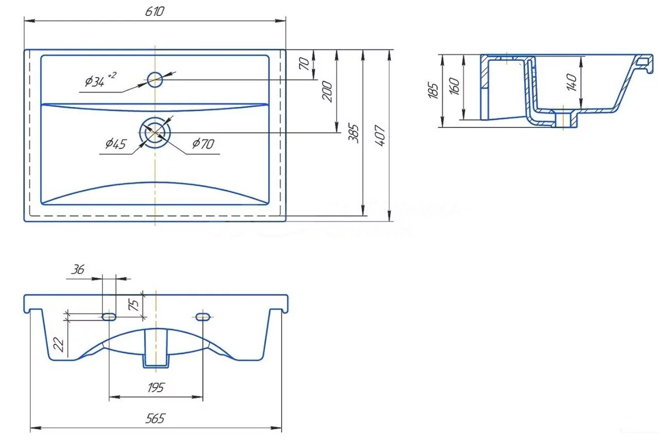 Тумба с раковиной Sanflor Ларго 60 2 подвесная, вяз швейцарский
