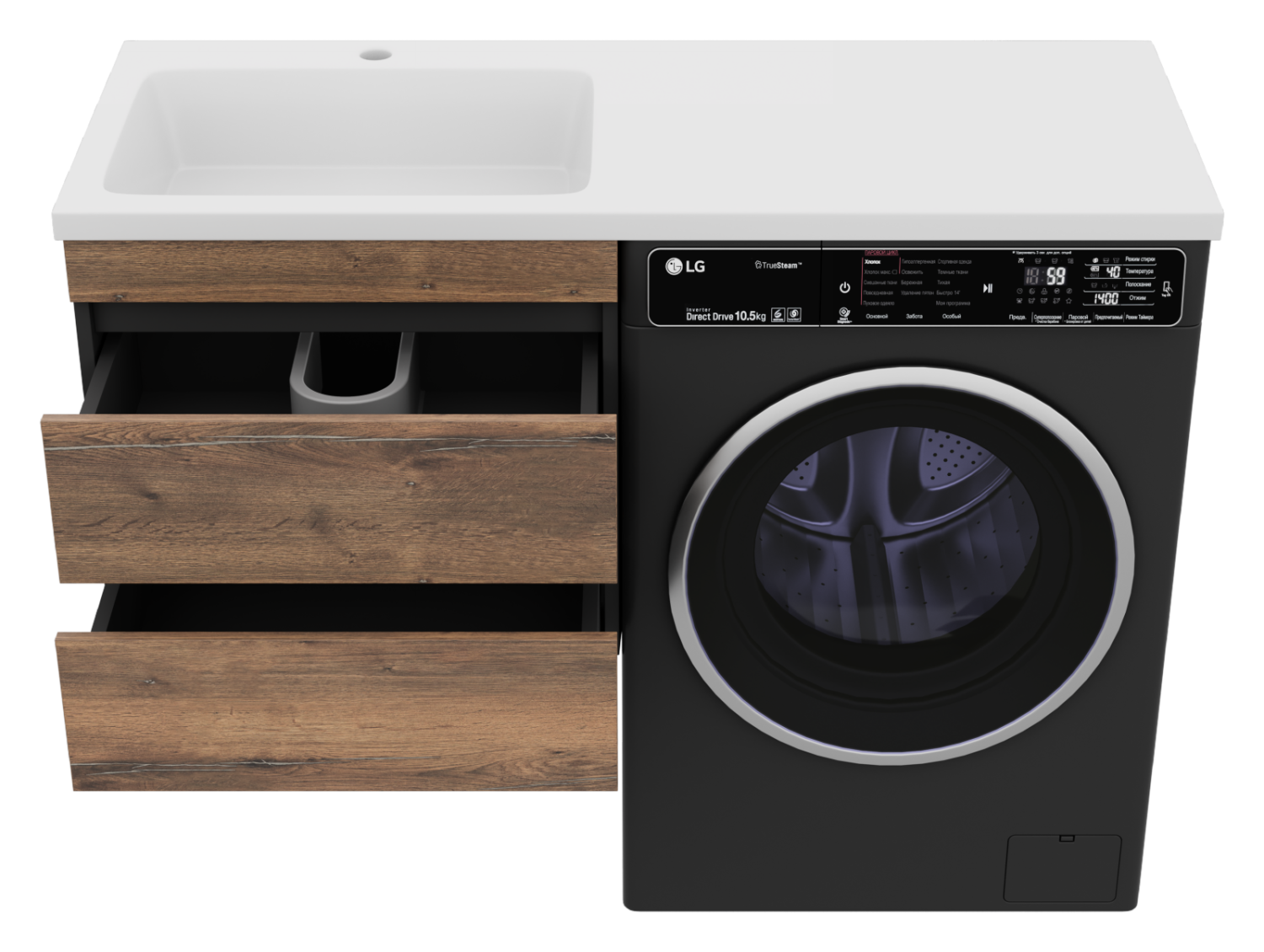 Тумба с раковиной Misty Коломбо 60 под стиральную машину подвесная с раковиной Эстет Даллас 120 L, дуб галифакс/антрацит