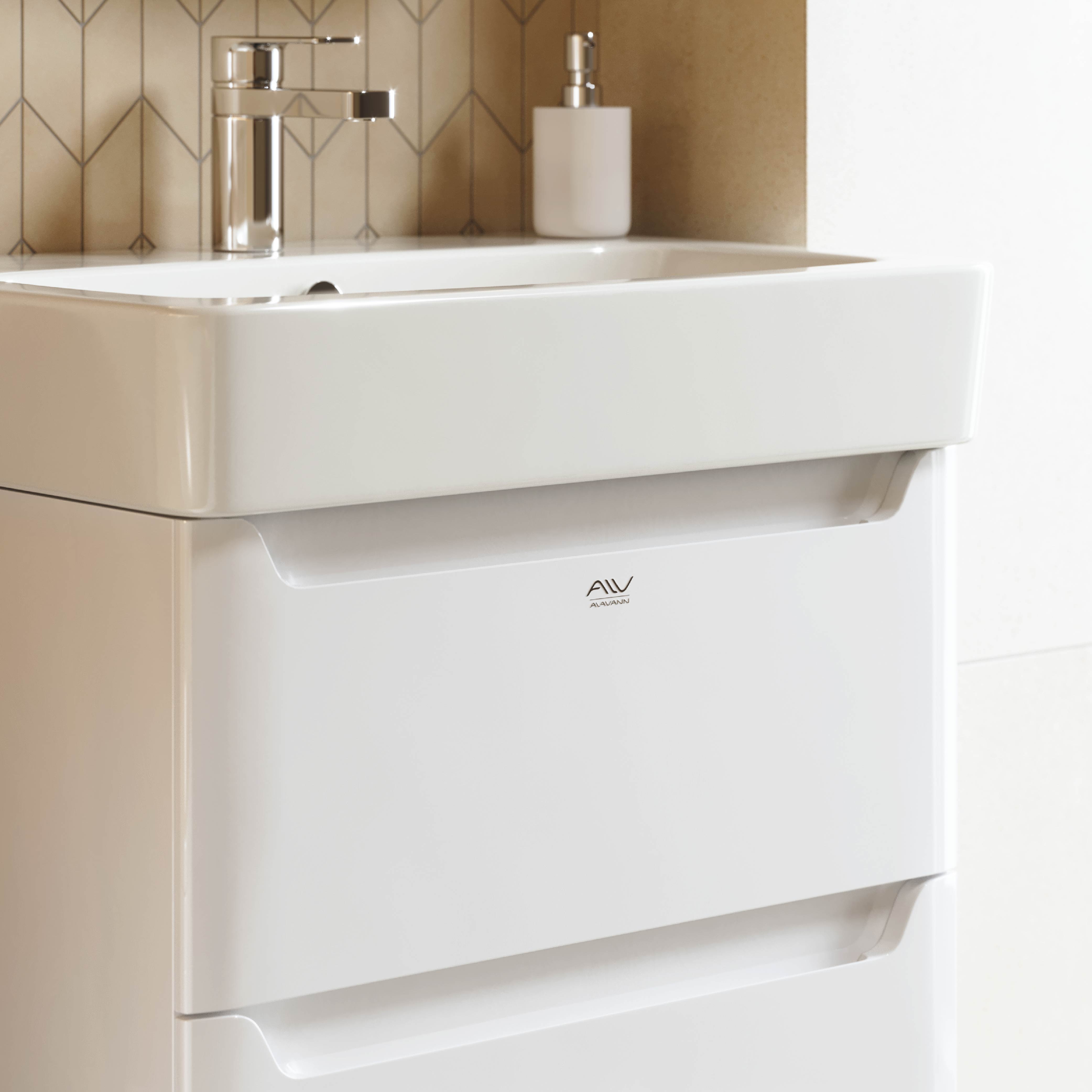 Тумба напольная Alavann Lana 60 с раковиной Q60, белый