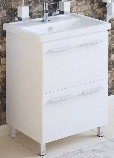 Тумба Corozo Мирэль 60 с раковиной Фостер 60, напольная, 2 ящика, белая