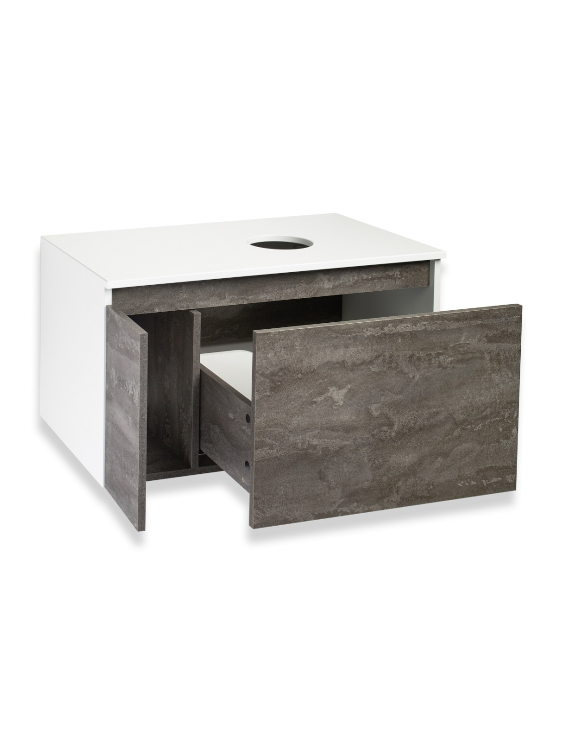 Тумба подвесная Runo Бари 80 под накладную раковину, железный камень/белый