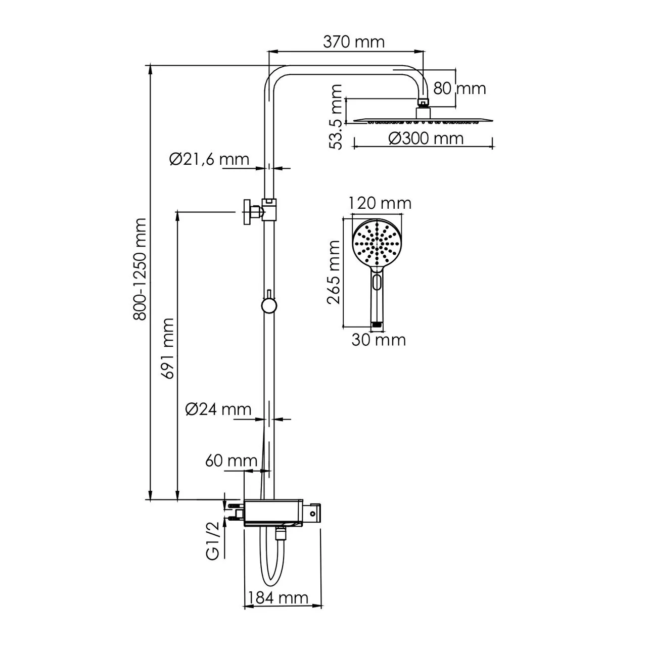 Душевая стойка WasserKraft A113.116.127.CH Thermo хром