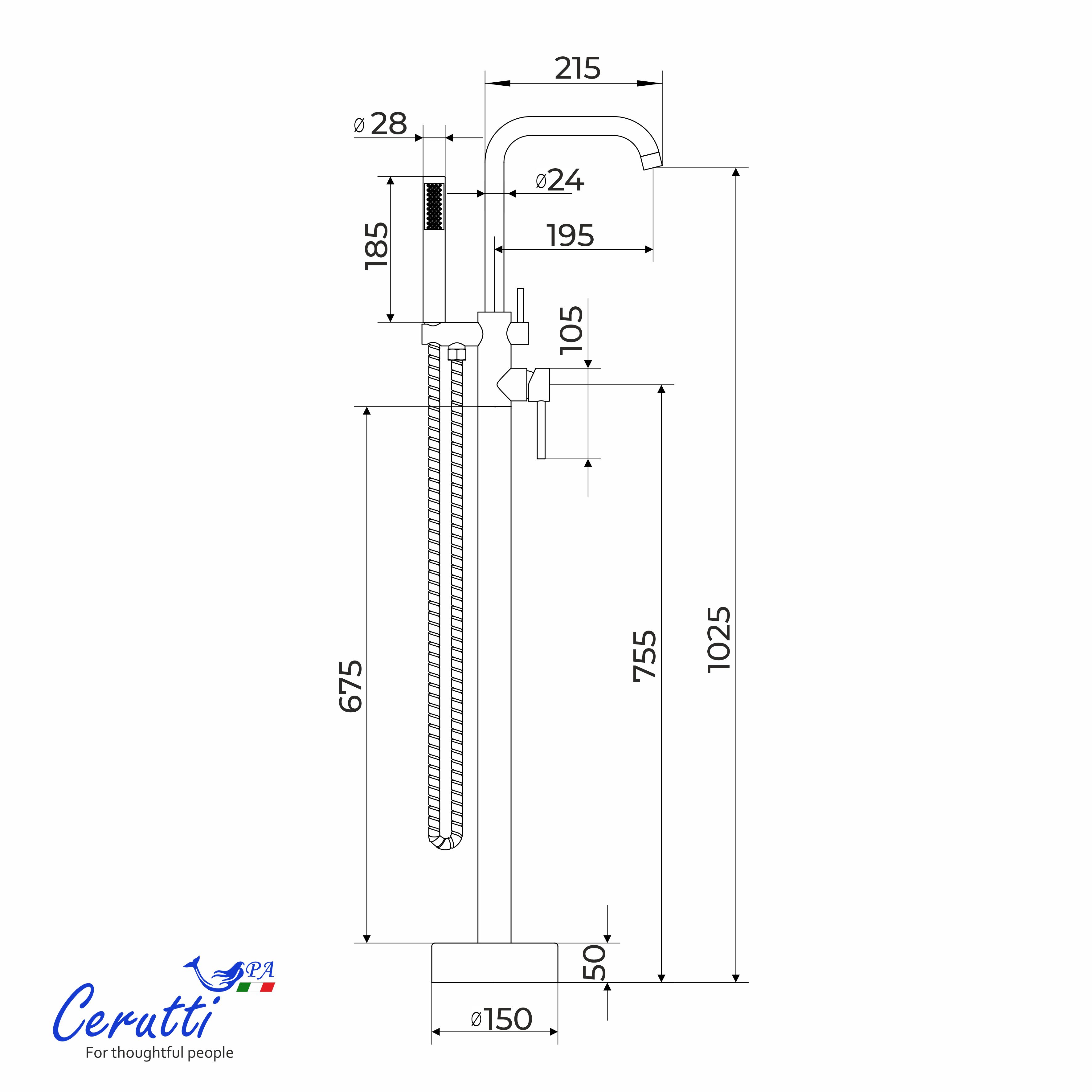 Смеситель напольный Ceruttispa Афра GG (AFRA GG) из нержавеющей стали, цвет графит