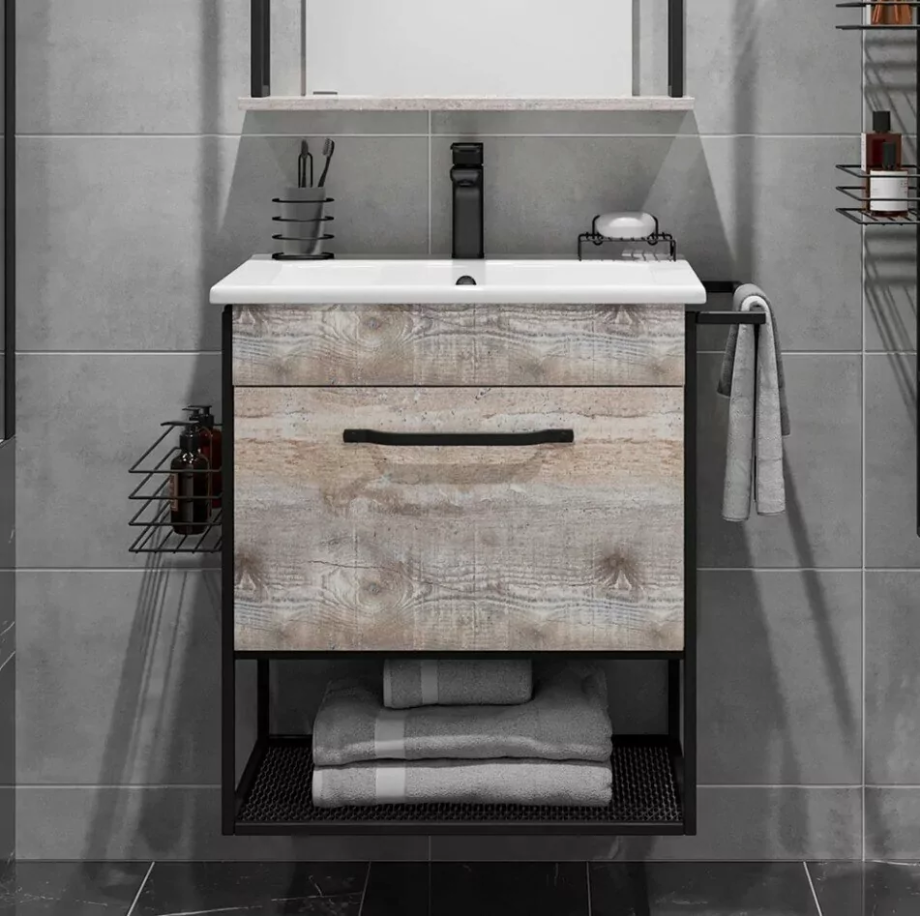 Тумба с раковиной Sanflor Бруклин 60 подвесная, бетон пайн, экзотик