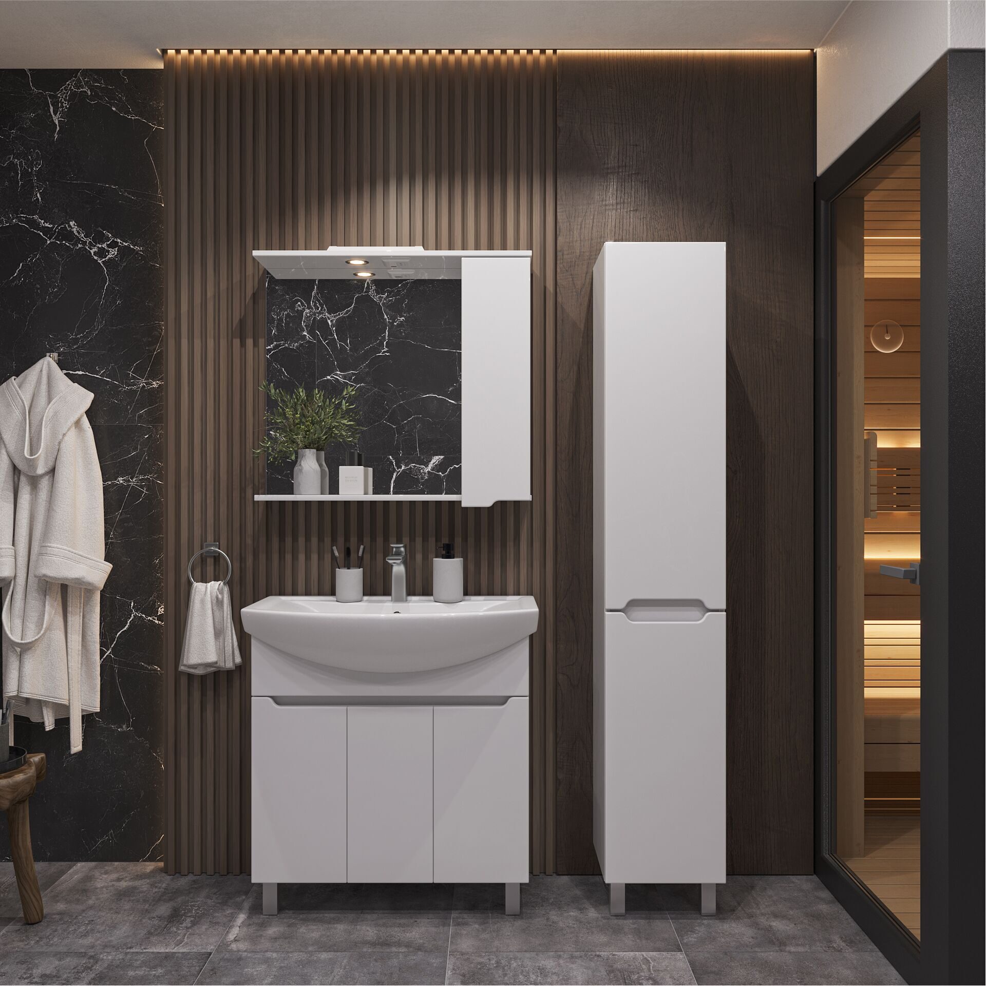 Тумба напольная SanStar Лайн 80 с раковиной Балтика 80 (комплект), белая