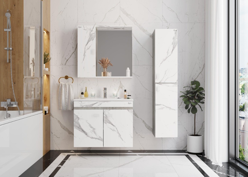 Зеркало с шкафчиком Onika Марбл 75 мрамор/камень бетонный, универсальный