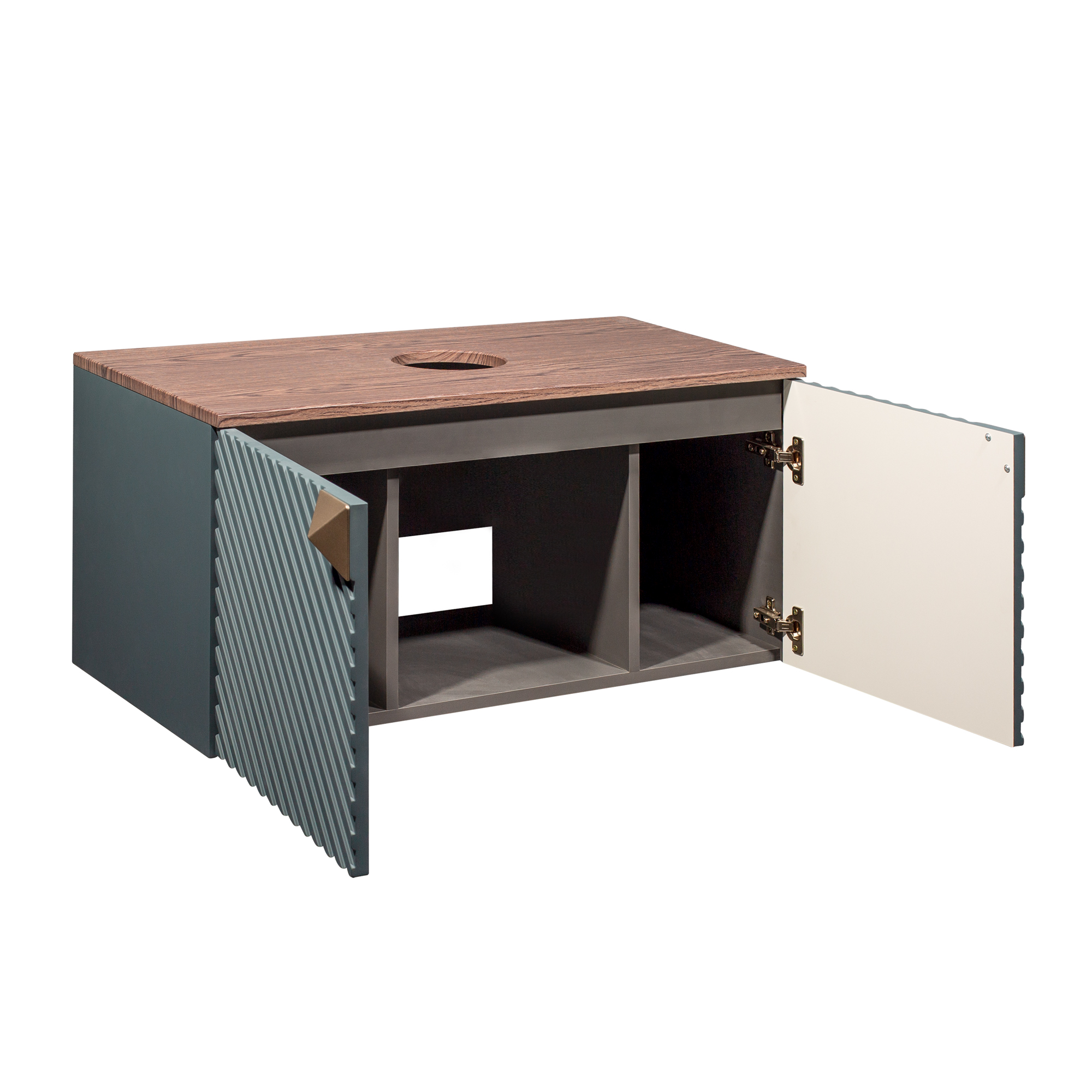 Тумба подвесная Runo Андорра 85 под накладную раковину, графит/дуб коньячный