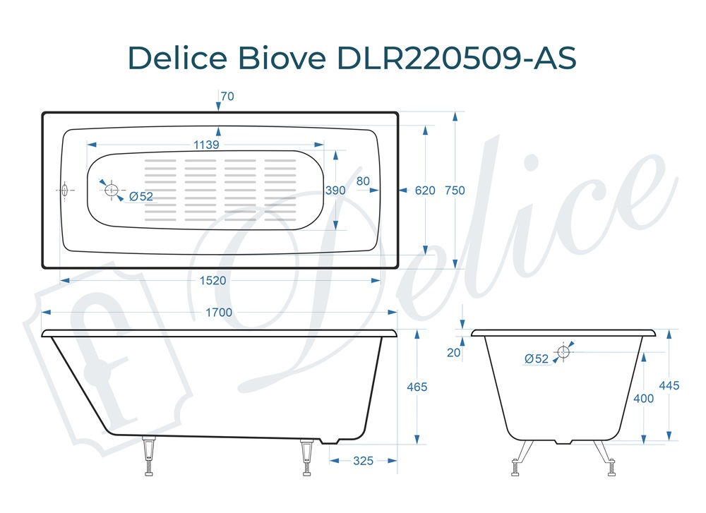 Ванна чугунная Delice Biove 170х75 DLR220509-AS с антискользящим покрытием