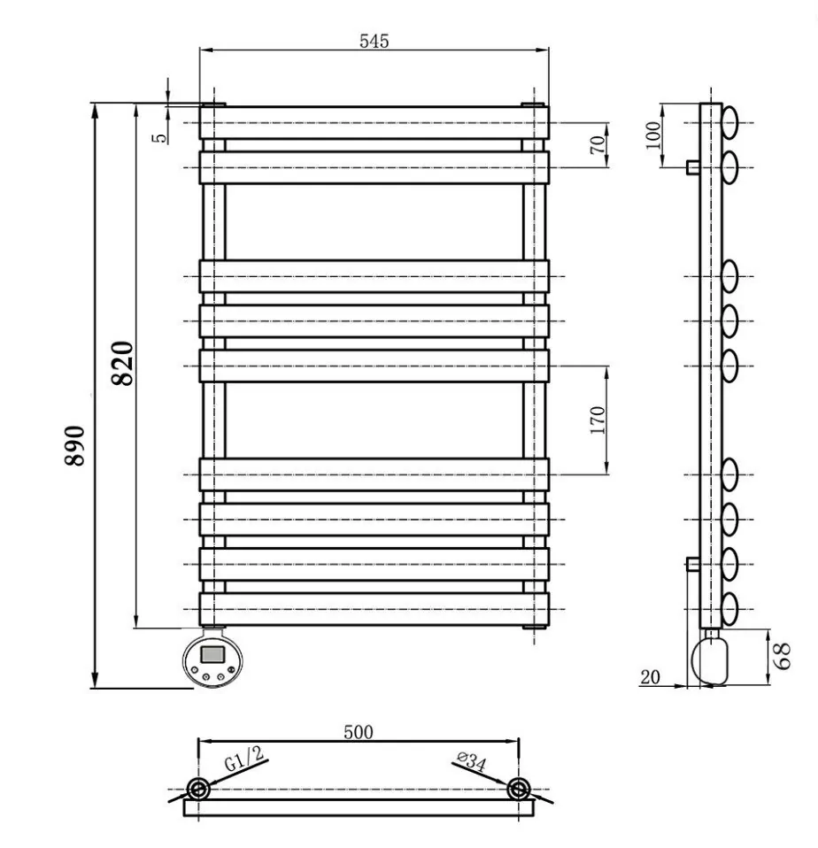 Полотенцесушитель электрический Domoterm Альфа П9 500х820 EL левый, белый матовый