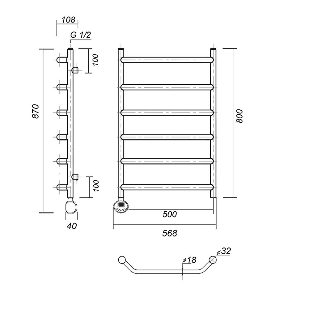 Полотенцесушитель электрический Domoterm Лаура П6 500х800 EL левый, хром