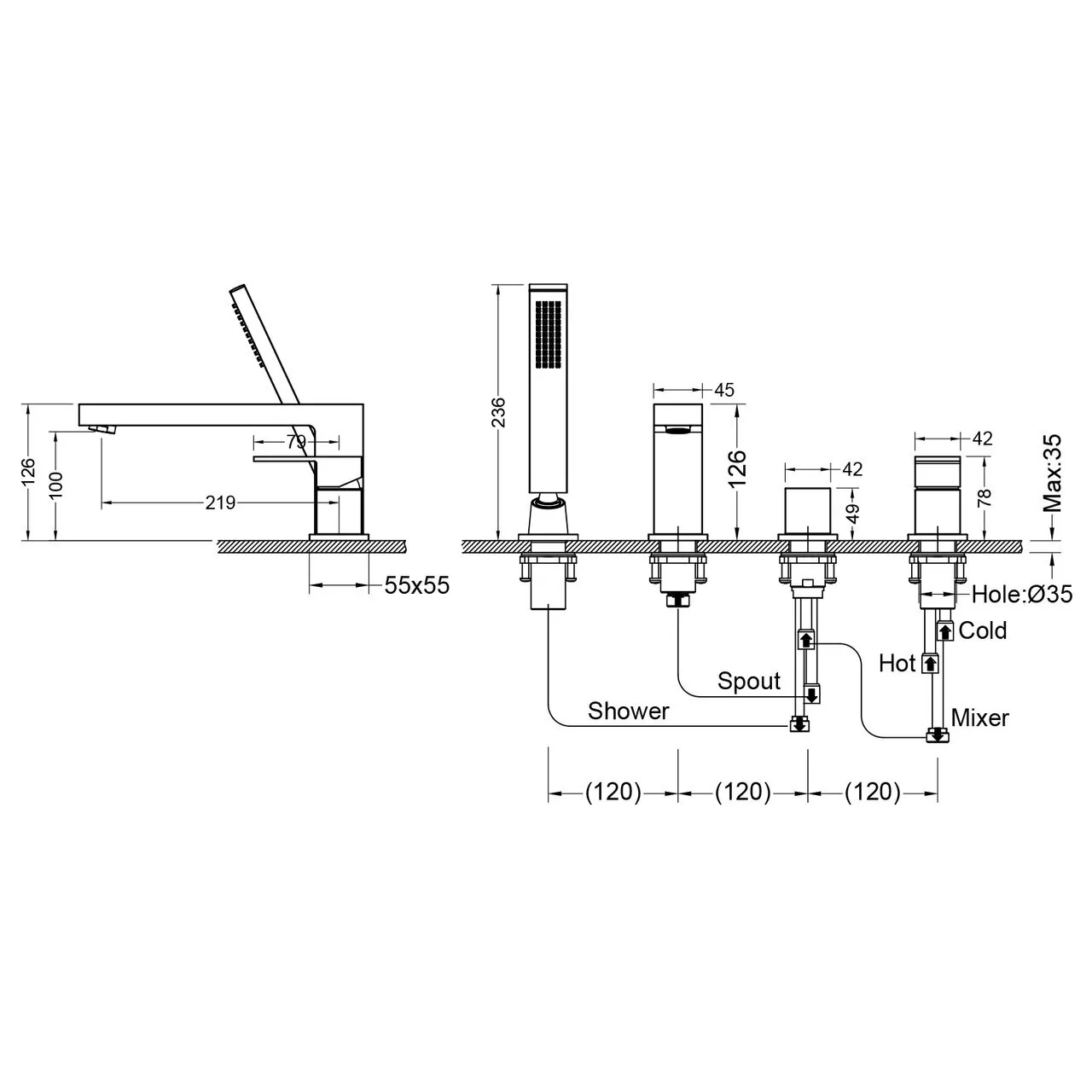 Смеситель на борт ванны Timo Selene 2130/03Y с черный матовый
