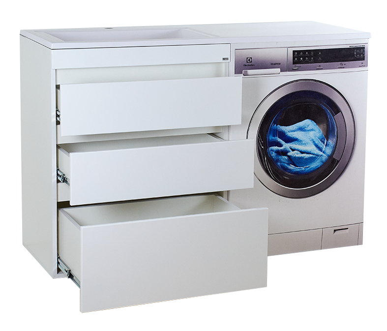 Тумба с раковиной Misty Фостер 70 с 3 ящиками, под стиральную машину, с раковиной Misty Гавана 130 L, белый
