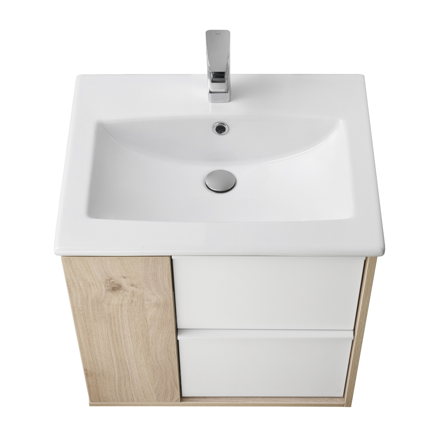 Тумба подвесная Aquaton Бостон 60 с раковиной Элина 60, дуб эврика