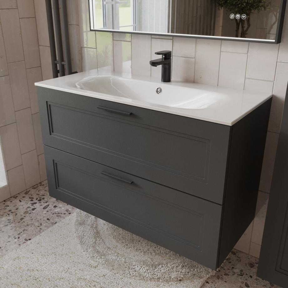 Тумба с раковиной подвесная (100 см) Terminus Classik CLA101002701601O, графит